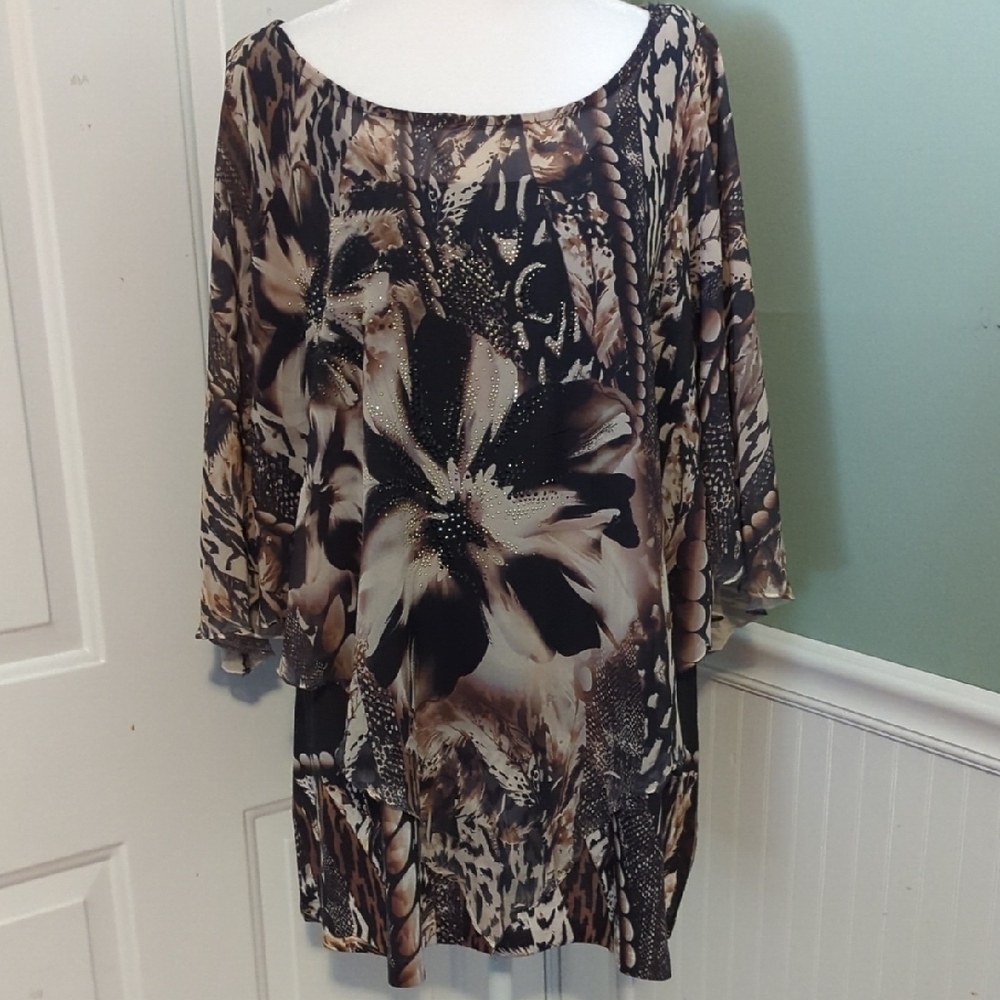 Dress Barn Womens 2X Floral Sparkle Lined Tank Top Blouse